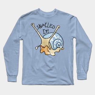 Snailed it!! This snail Nailed it! In Blue Long Sleeve T-Shirt